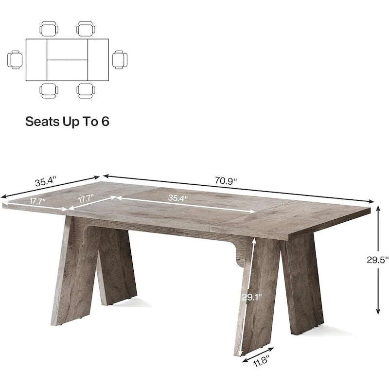 71  Large Farmhouse Dinning Table, Rectangular Dining Table for 6