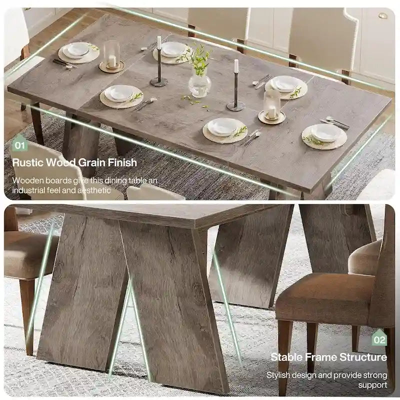 71  Large Farmhouse Dinning Table, Rectangular Dining Table for 6
