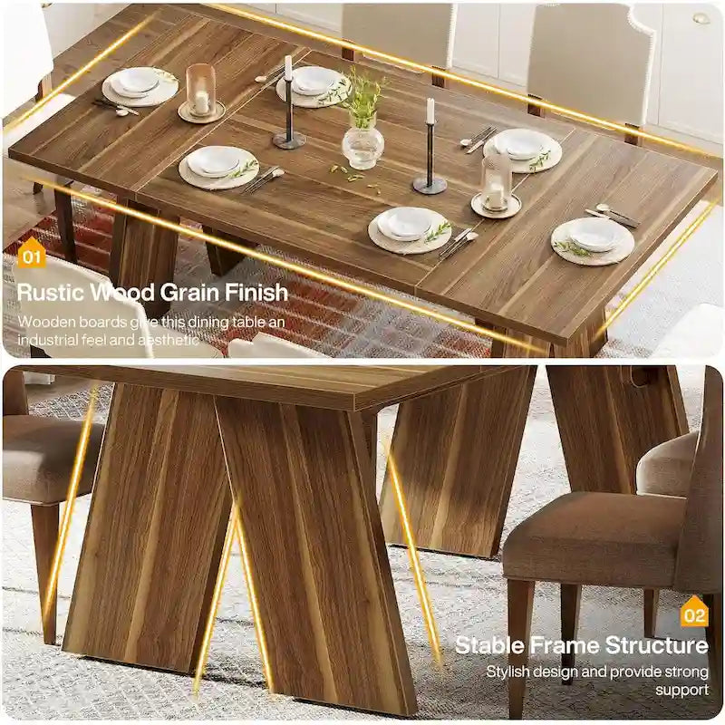 71  Large Farmhouse Dinning Table, Rectangular Dining Table for 6