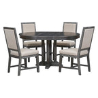 5-Piece Dining Set Extendable Round Table and 4 Upholstered Chairs Farmhouse Dining Set for Kitchen, Dining Room