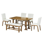 Farmhouse 6 PCS Extending Dining Table Set for 6 with Shelf Base