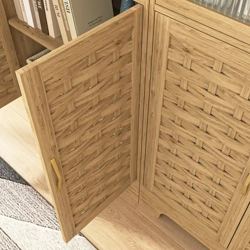 Coffee Bar Cabinet, Modern Farmhouse Buffet Sideboard with Drawer and Adjustable Shelf, Barn Door Storage Cabinet for Kitchen