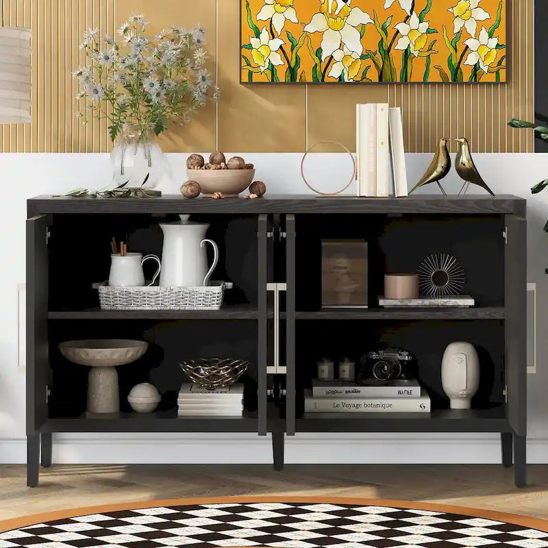 60  Modern 4-Door Sideboard with Solid Wood Legs