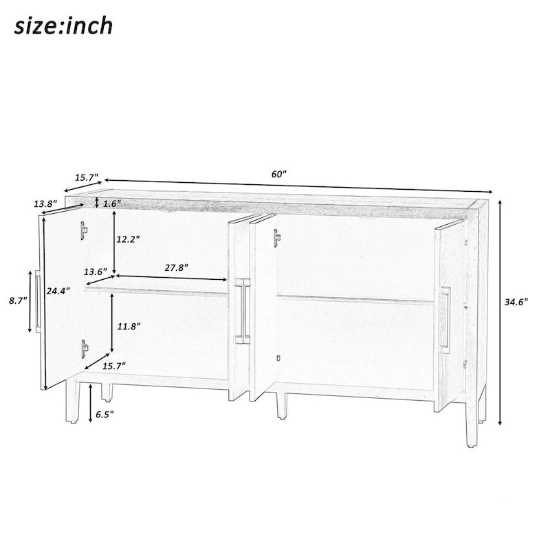 60  Modern 4-Door Sideboard with Solid Wood Legs