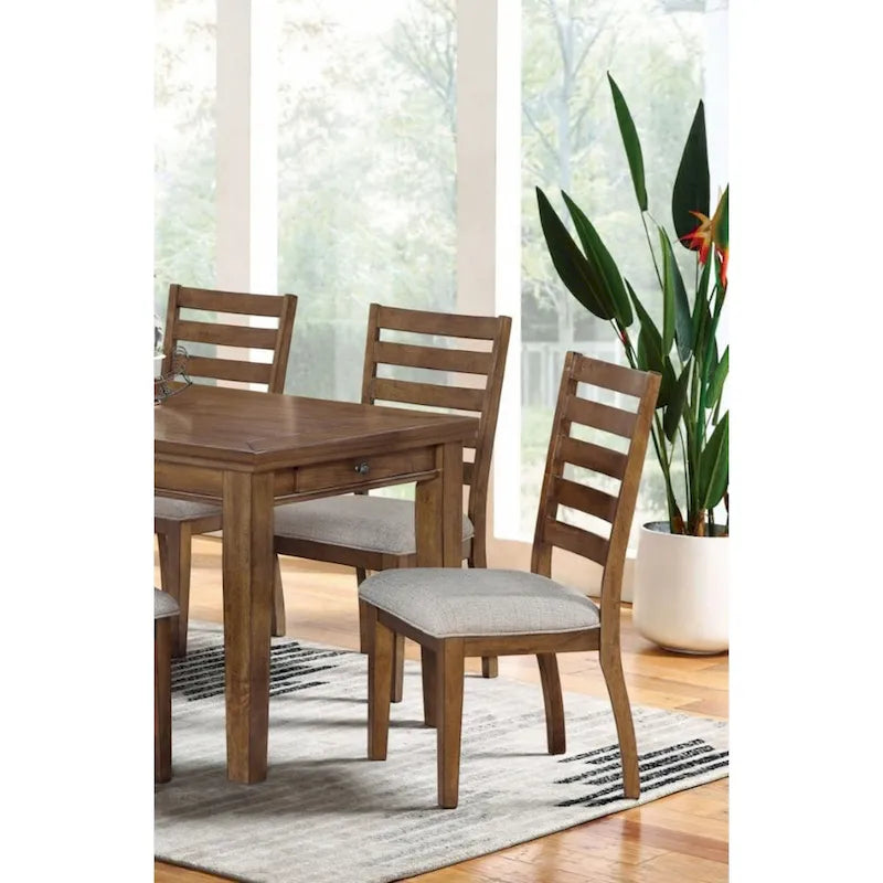 Set of 2pc Side Chairs Walnut Light Gray Ladder Back Chairs