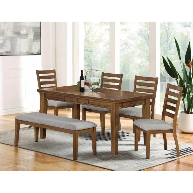 Set of 2pc Side Chairs Walnut Light Gray Ladder Back Chairs
