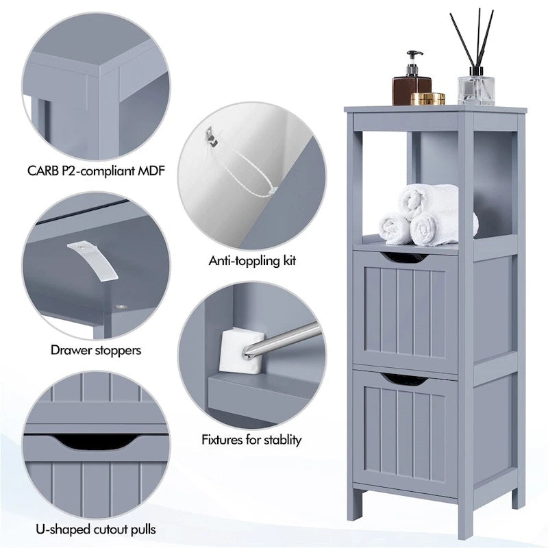 Yaheetech 3 Tiers Floor Bath Cabinet, 2 Hideaway Drawers 1 Shelf