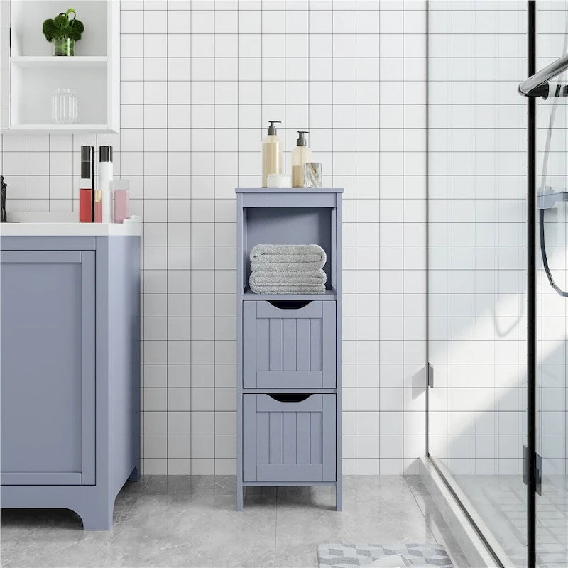 Yaheetech 3 Tiers Floor Bath Cabinet, 2 Hideaway Drawers 1 Shelf