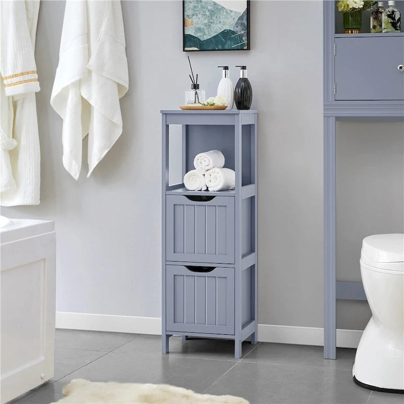 Yaheetech 3 Tiers Floor Bath Cabinet, 2 Hideaway Drawers 1 Shelf