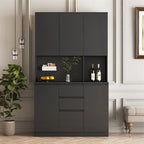Kitchen Pantry Cabinet with Microwave Stand and 2 Drawers, Freestanding Buffet Cupboards Sideboard with Charging Station