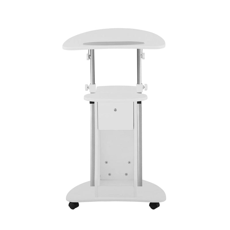 White Sit-to-Stand Adjustable Rolling Laptop Cart with Storage
