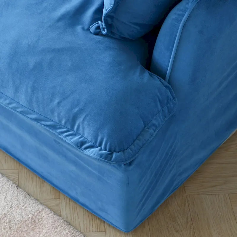 U-shaped Velvet Cloud Sectional Sofa, Down Feather Wide Deep Seat Convertible Couch with 2 Storage Ottomans.