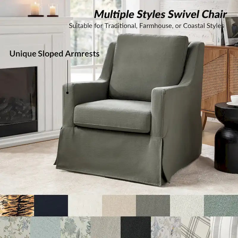 Stan Farmhouse Slipcover Rocking Swivel Chair Set of 2 by HULALA HOME