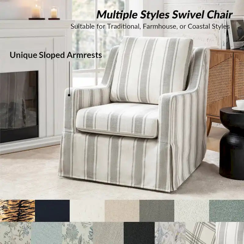Stan Farmhouse Slipcover Rocking Swivel Chair Set of 2 by HULALA HOME