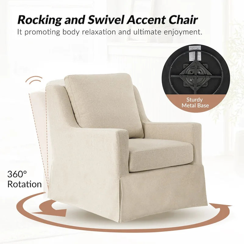 Stan Farmhouse Slipcover Rocking Swivel Chair Set of 2 by HULALA HOME
