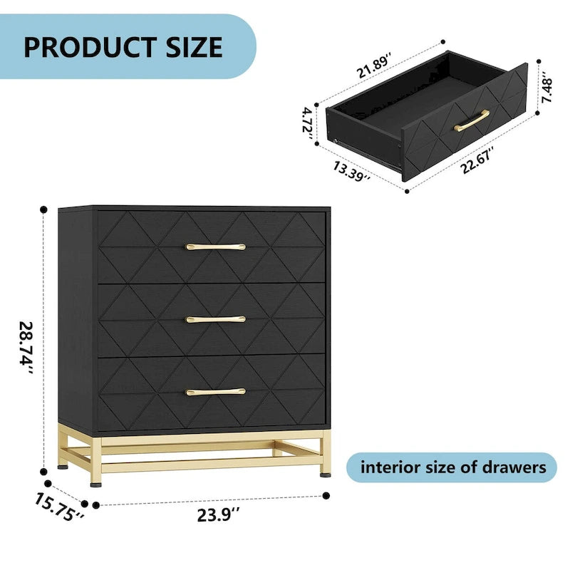3 Drawer Dresser, Wood Chest Drawers