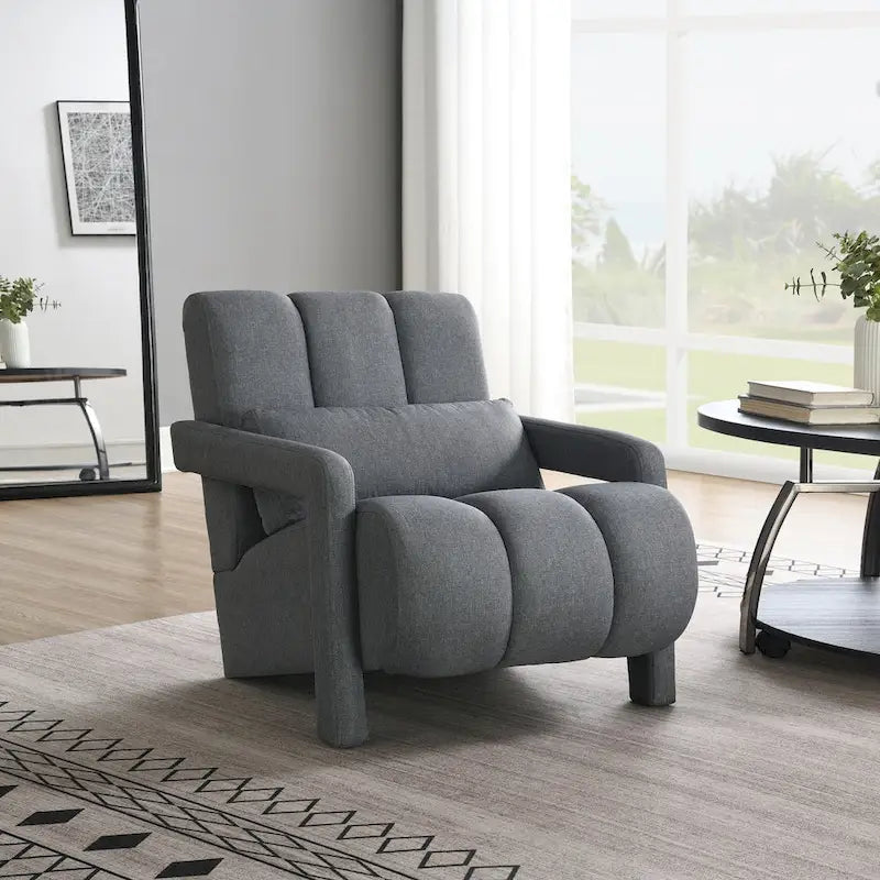 Modern Linen Upholstered Accent Chair with 1 Pillow, Set of 1