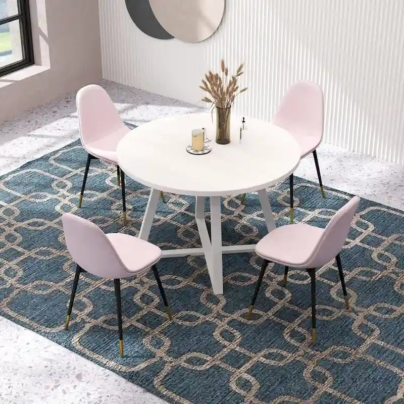 Roundhill Furniture Evatt 5-Piece Round Dining Set, Trestle Round Table with 4 Stylish Chairs