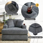 43.5  Chenille Fabric Chaise Lounger Sofa Couch with Pillows, Charge Station & Cup Holders