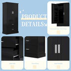 Tall Bathroom Storage Cabinet, Cabinet with Two Doors and Drawers, Adjustable Shelf, MDF Board