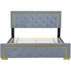 Queen Size Upholstered Platform Bed With Pull Point Headboard