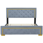Queen Size Upholstered Platform Bed With Pull Point Headboard