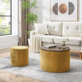 2-Piece Set Round Chenille Storage Ottoman, Equipped with a Drum Shaped Small Stool, Storage Space, and MDF Made Desktop Panel