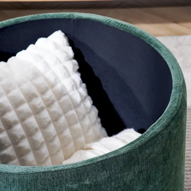 2-Piece Set Round Chenille Storage Ottoman, Equipped with a Drum Shaped Small Stool, Storage Space, and MDF Made Desktop Panel