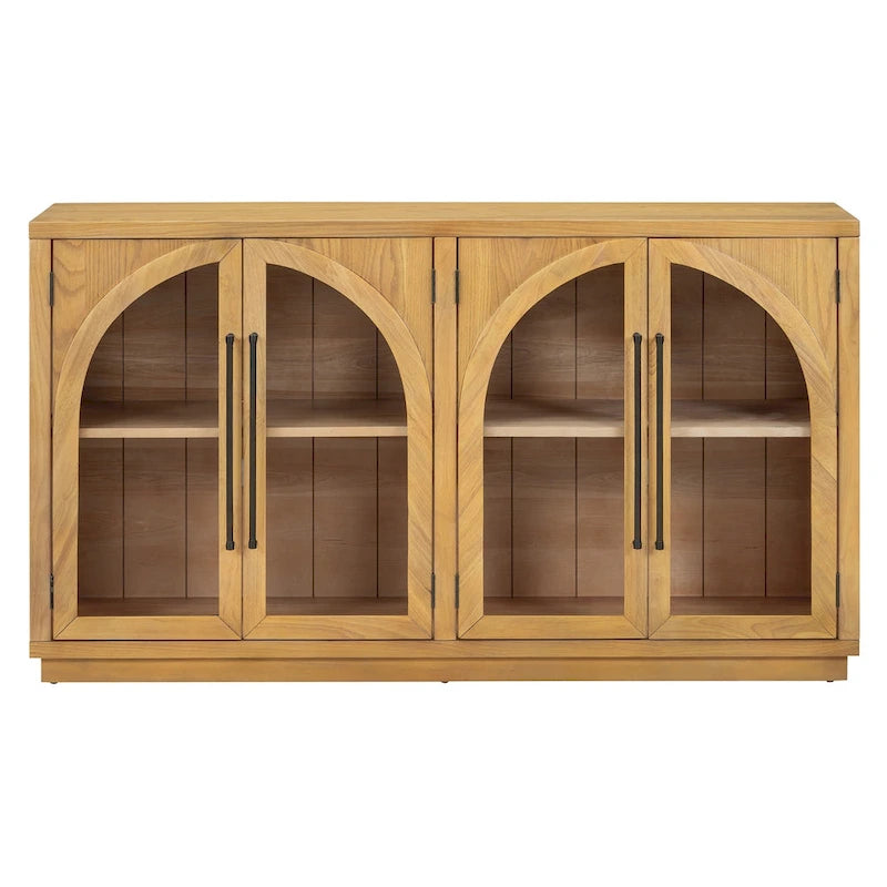 60 Farmhouse 4-Door Large Storage Vintage Sideboard with Metal Handles and Adjustable Shelves