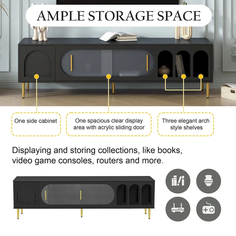 Modern TV Stand for 70+ Inch TV, Entertainment Center TV Media Console Table,with 3 Shelves and 2 Cabinets