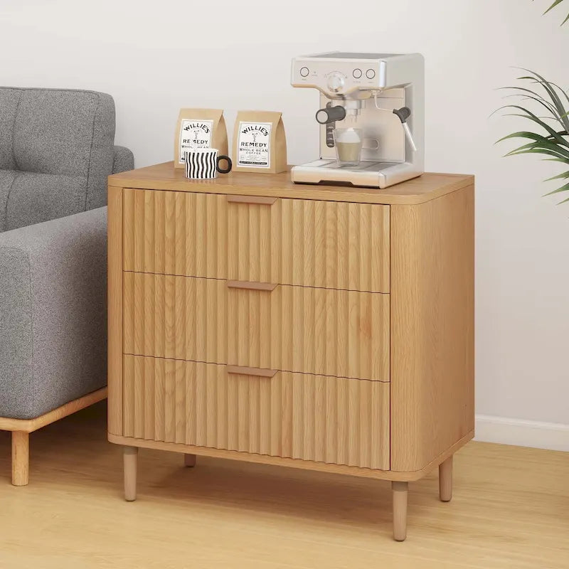 3 Drawer Dresser Storage Dresser Chest of Drawers with Waveform Panel Wood