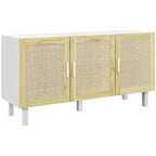 HOMCOM Sideboard Buffet Cabinet, Kitchen Cabinet, Coffee Bar Cabinet with 3 Rattan Doors and Adjustable Shelves