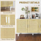 HOMCOM Sideboard Buffet Cabinet, Kitchen Cabinet, Coffee Bar Cabinet with 3 Rattan Doors and Adjustable Shelves