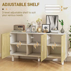 HOMCOM Sideboard Buffet Cabinet, Kitchen Cabinet, Coffee Bar Cabinet with 3 Rattan Doors and Adjustable Shelves