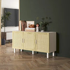 HOMCOM Sideboard Buffet Cabinet, Kitchen Cabinet, Coffee Bar Cabinet with 3 Rattan Doors and Adjustable Shelves