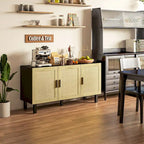 HOMCOM Sideboard Buffet Cabinet, Kitchen Cabinet, Coffee Bar Cabinet with 3 Rattan Doors and Adjustable Shelves
