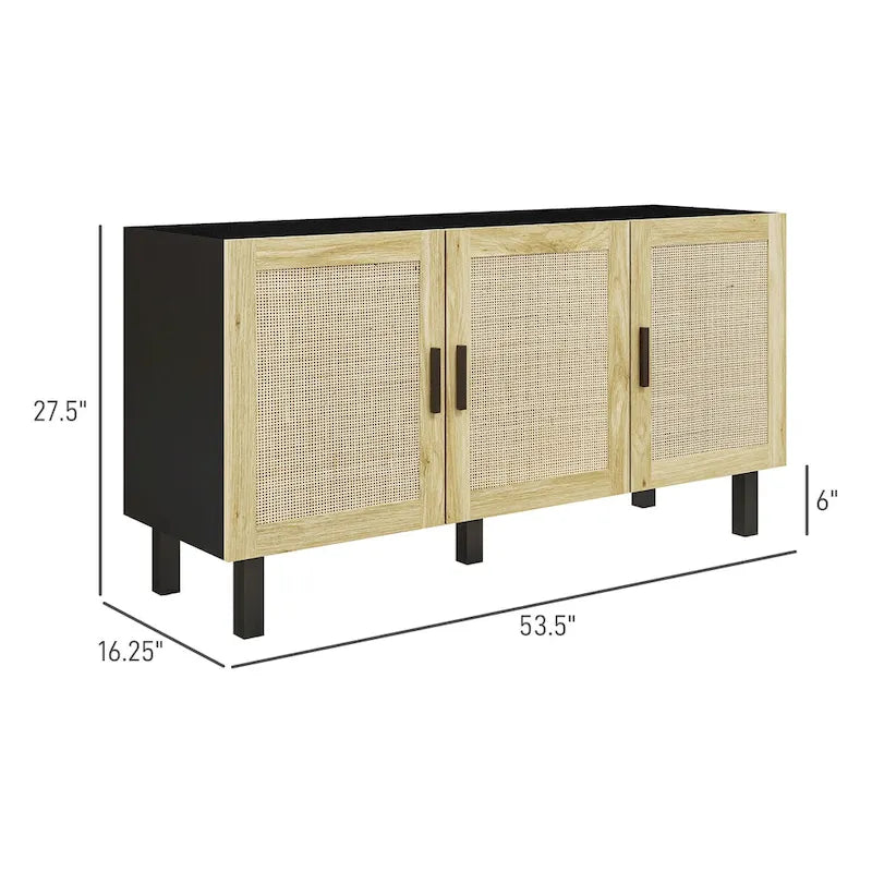 HOMCOM Sideboard Buffet Cabinet, Kitchen Cabinet, Coffee Bar Cabinet with 3 Rattan Doors and Adjustable Shelves