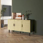 HOMCOM Sideboard Buffet Cabinet, Kitchen Cabinet, Coffee Bar Cabinet with 3 Rattan Doors and Adjustable Shelves